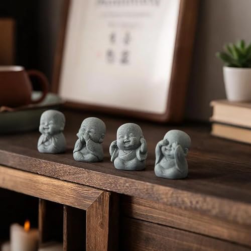 Estatua Buda Sonriente Pequeña de Piedra Natural Zen miniatura 4