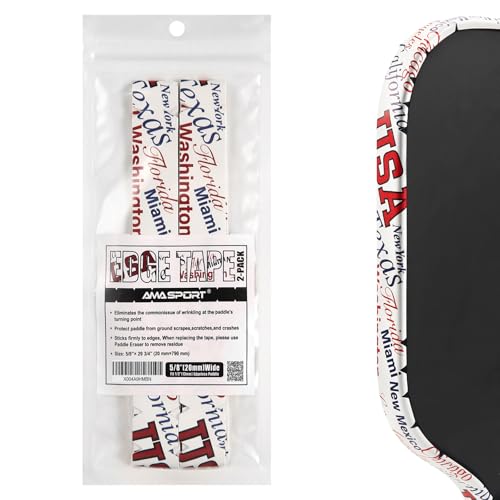 AMA SPORT Pickleball Paddle Edge Guard Tape with USA Logo 2 Pack Edge Protection Tapes 20mm Width Paddle Edge Cover Perfectly Fits Curved Edge Without Wrinkling (White)