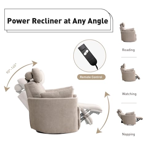 Swivel Rocker Recliner Chair with Remote Control and Pillows for Nursery and Living Room, Brown