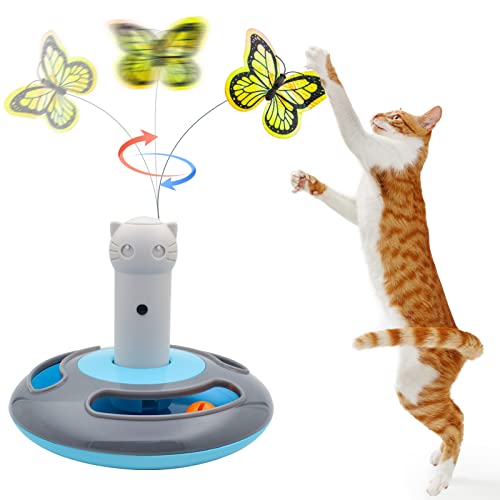 Interactive Cat Toys - Automatic Electric Rotating Butterfly & Ball Exercise Kitten Toy,Funny Cat Teaser Toys for Indoor Cats (Blue)