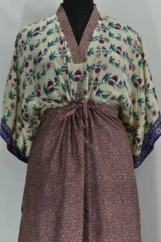 Vintage Pure Silk Kaftan Beige Robes Shower Dress For Party Dressing Maxi Tunic Beach Lounge Wear Maternity Gown Holiday Gifts. (Vsi-120-Amz), 4X, Vsi-102-Amz #TOP1