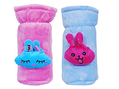 The Cheeky Kidzz Pack of 2 Baby Stretchable Soft Velvet Plush Attractive Printed Baby Feeding Bottle Covers for 150ml 220ml 240ml 250ml Glass Feeding Bottles (DPINK, Dblue)-image-21
