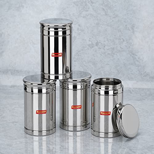 Image of Sumeet Stainless Steel Circular Vertical Storage Container set of 4 Pc, 1350ml Capacity Each, 10.5cm Dia, Silver