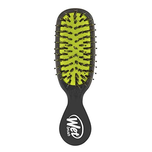Wet Brush Hair Brush Mini Shine Enhancer Detangler with Flexible Boar Bristles, Hair Accessory Travel Comb for All Hair Types- (Black Yellow)