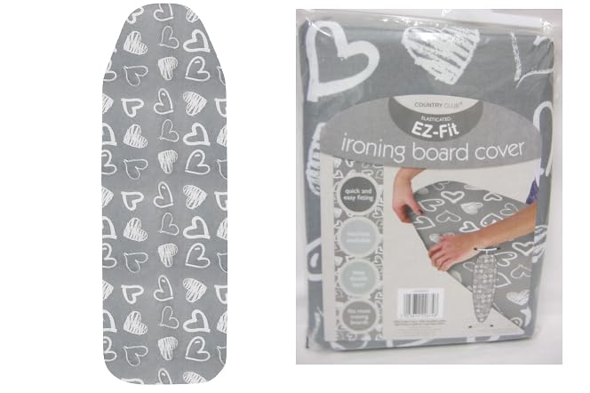 Extra Thick Ironing Board Cover Thick Double Layer 100% Cotton Cover with Thick Felt 132 x 44 cm (Grey Heart, ONE SIZE)