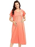 AV2 Women's Cotton Starred Knee Length Maternity NIghtdress (3092AM_Peach)