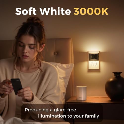 Image of L LOHAS LED Night Light with Motion Sensor & Dusk to Dawn Sensor, Night Lights Plug into Wall with 30-100lm Adjustable Brightness, Motion Activated Night Light, 3000K Soft White, 2 Pack
