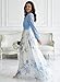 CBZDJX Women's Boho Floral Chiffon Maxi Dresses 2026 Summer Casual Long Sheer Sleeve Deep V Neck A-Line Beach Vacation Dress Blue