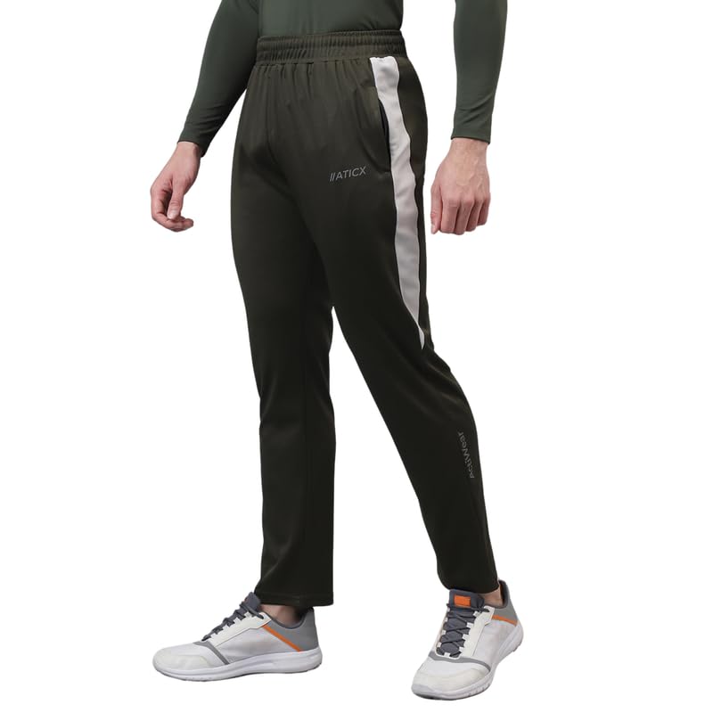 ATICX Men’s Slim Fit Polyester Track Pants – 4 Way Stretch Lycra Lower for Sports, Running, Gym | 2 Zip Pockets | Buy Online