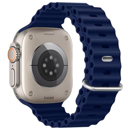 Pulseira masculina Ocean esportiva de silicone respirável, macia, impermeável, compatível com Apple Watch Ultra 2, Ultra 9/8/7/6/5, SE, 10, 8, 7, 6, 5, de 49 mm, 46 mm, 45 mm e 44 mm, homens e