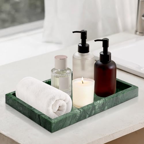 Image of Green Marble Tray,Pure Natural Vanity Tray,Marble Trays for Kitchen Counter Non-Ceramic /Non-Resin,Stone Tray 12 x 8 inch