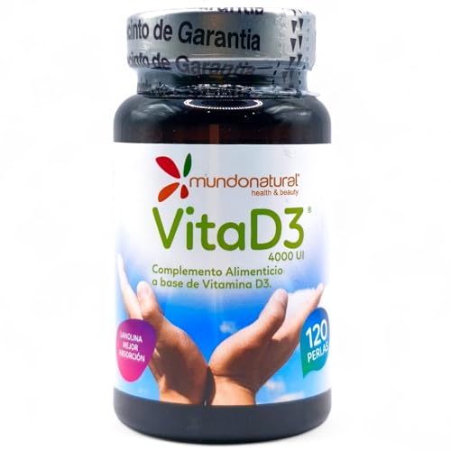 Mundo Natural Vita D3 4000 UI 120 Perlas - Con Vitamina D3 - Contribuye al Mantenimiento de los Huesos y Sistema Inmunitario