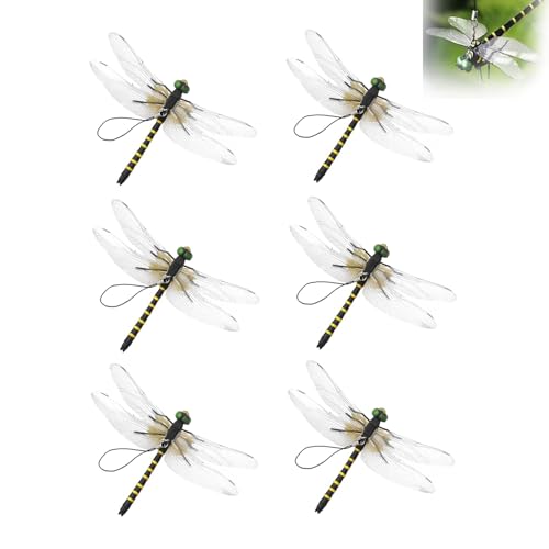 JINJUMEI 6Pcs Dragonfly Clip Bug Repellent, Realistic 3D Fake Dragonflies with Clips, Dragonfly Hat Clip with A Hook Hanging, Clip to Hat Backpack Tent Outdoor Gear for Hiking Gardening Camping
