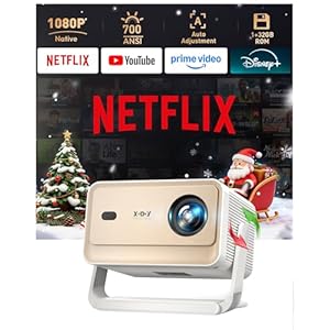 Xgody Proyector Nativo 1080P Full HD certificado por Netflix 700ANSI de alto brillo, alineación automática de 4 vías y cardán controlado por voz N6PRO Smart Projector, WiFi 6, Bluetooth 5.4, perfecto
