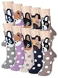 Fourluoo 5 Pairs Women Dog Socks Cute Animal Patterned Funny Doggie Ankle Sock Adult Ladies Girls Dog Lovers Gift