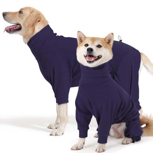 Hjyokuso Hundemantel Winter, Warmer Fleece Hundepullover mit Beinen, Weiche Vierbeinige Hundejacke für Kleine & Mittelgroße Hunde, Hundebademantel Fleece Hunde Pyjama Bekleidung Blau S