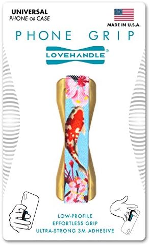 LoveHandle Universal Grip for Smartphone and Mini Tablet, KOI Design Elastic Strap with Gold Base