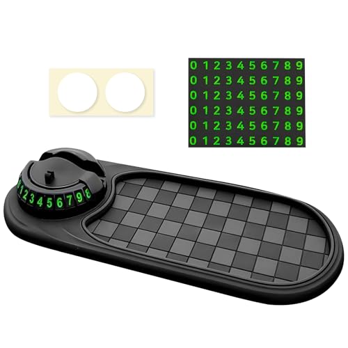 Puasok Alfombrilla Antideslizante Coche 3 en 1 con Soporte Móvil 360° y Número de Aparcamiento, Soporte Teléfono Universal para Salpicadero, Base Silicona para Gafas, Llaves, Monedas