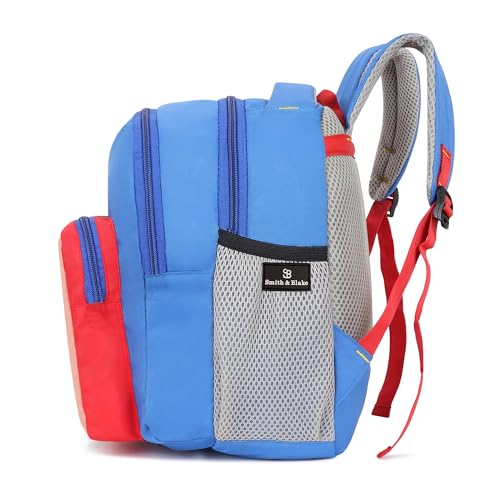 Image of Smith & Blake Play School Bag for Kids (Ages 2-5) Lightweight Preschool Backpack with 3D Jungle Theme | Ergonomic Padded Straps & Water-Resistant Material | Bag for Nursery & Kindergarten (Blue /Red)