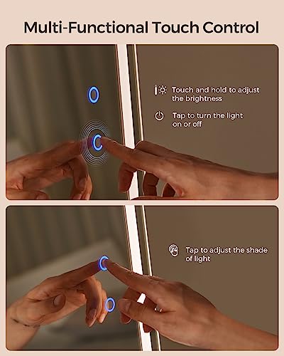 SONGMICS LED Jewelry Cabinet Standing, Lockable Armoire With Full-Length Mirror and Adjustable Lights, Space-Saving Organizer, Gift Idea, Cloud White UJJC008W014