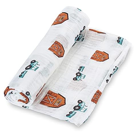 LollyBanks Swaddle Blanket, 100% Cotton Muslin Swaddle Blankets for Boys and Girls, Large 47 x 47 Inches Newborn Swaddles, Soft and Breathable Baby Blanket, Baby Essentials, Registry (Barn Print) Cover