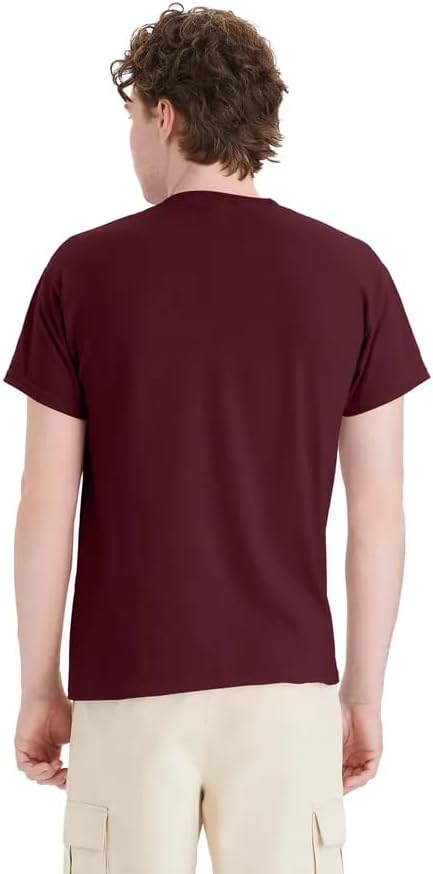 Hanes EcoSmart Crewneck T-Shirt for Men, Soft Cotton Blend, Classic Fit, Durable Everyday Tee, Tear Away Label, Short Sleeve, Lightweight Fabric, Machine Washable, Sustainable, 5XL, Maroon - Image 2