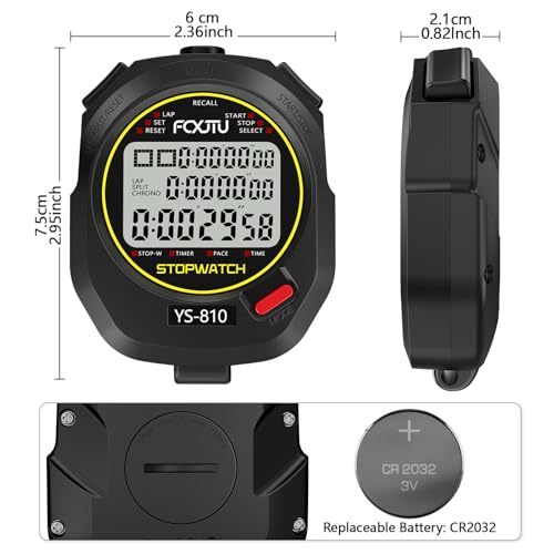 Professional Stopwatch Timer, 3-Row 10 Lap/Split Memory Count up/Down Timer, Extra Large Display with Pace Mode Clock Alarm Calendar Includes Battery, Lanyard for P.E Coach and Sport Events - Image 6
