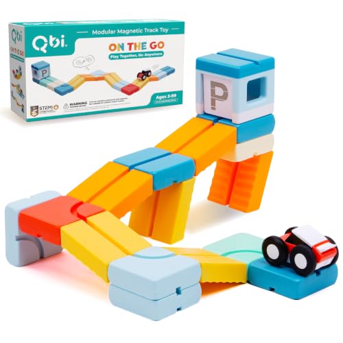 QBI Travel Magnetic Blocks, Race Car Track Building Toy Ages 3+, 17 Pieces