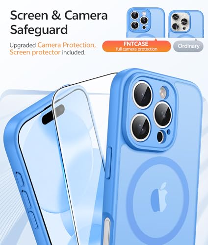 Image of FNTCASE for iPhone 16 Pro Max Case: [Compatible with Magsafe] Translucent Matte Cases with [Full Camera Protection] [Screen Protector] Military Grade Shockproof Protective Phone Cover - Ice Blue