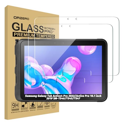 Orzero (2 Pack) Tempered Glass Screen Protector Compatible for Samsung Galaxy Tab Active4 Pro 2022/Galaxy Tab Active Pro 10.1 inch 2019 SM-T540/T545/T547, HD 9 Hardness Anti-Scratch Full-Coverage