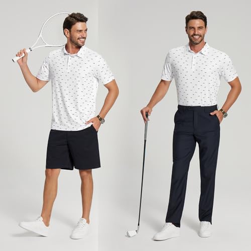Image of Golf Shirts for Men - Dry Fit Moisture Wicking Short Sleeve Performance Sport Casual Striped Collared Mens Polo Shirt