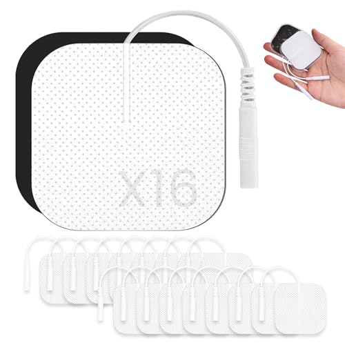 OLVEX - 16 Electrodos de Recambio - Electrodos de 5 x 5 cm para Electroestimulador TENS y/o EMS - Reutilizables y Autoadhesivos con Conector Pin de 2 mm - Parches Adhesivos Cuadrados.