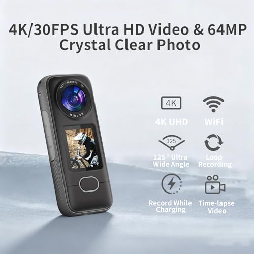 Image of 4K Action Camera, 3.5Hrs Battery Life Body Camera Hands-Free Recording, IPX6 Waterproof Portable Vlogging Camera with 1.4 inch HD Screen, Video Recorder with WiFi for Travel, Cycling, Motorcycle, Bloggers