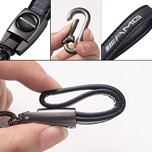 Image of Genuine Leather Car Keychain for Mercedes-Benz AMG Key Chains Ring Accessories(Black)