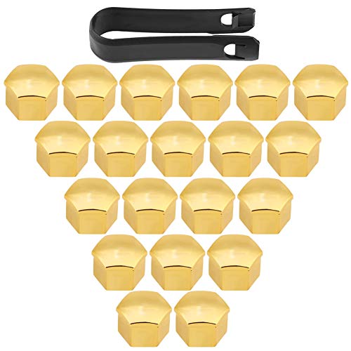 HELEVIA 20Pcs 17mm Universal Car Tyre Wheel Hub Covers Lug Nut Screw Cover Protection Cap Gold