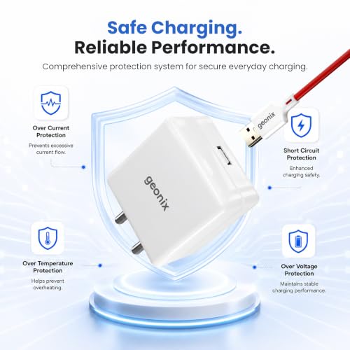Image of Geonix Atomic A45 45W Fast Charger with 1Meter Type-C Cable | USB-A QC 3.0 Output | Multi-Protocol Fast Charging | FR Fire-Resistant Material | Travel-Friendly Mobile Charger Adapter(White)