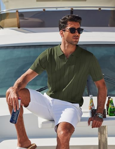 Image of COOFANDY Mens Polo Shirts Short Sleeve V Neck Knit Shirts for Men Casual Old Money Clothes Mens Golf Shirt