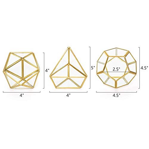 Mkono Artificial Succulent In 3 Pack Mini Glass Geometric Terrarium, Miniature Potted Faux Plant Bookshelf Desk Boho Office Room Decor For Women Girls Dorm Gift Idea, Gold #TOP5