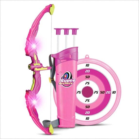 ONE Archery Set with LED Flashing Lights, Suction Cup Arrows, Target Board & Quiver | Bow and Arrow Set for Indoor and Outdoor Junior Archers (Pink)