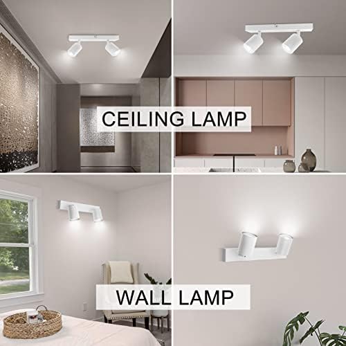 Ketom Adjustable 2 Way Ceiling Spotlight Fitting, GU10 Ceiling Light Rotatable, Modern White Metal Ceiling Spotlight for Kitchen Bedroom Living Room, GU10 Bulb Base, Bulb Not Included