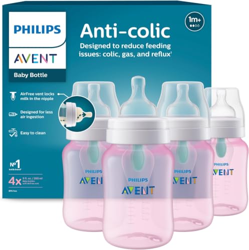 Image of Philips Avent Anti-Colic Baby Bottle with AirFree Vent,9oz,with Flow 2 Nipples,1m+,Pink,SCY703 /14,(Pack of 24)