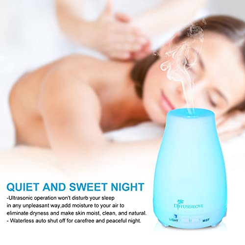 Diffuserlove Humidificador Difusor de Aceites Esenciales Control Remoto Difusor de Aromas Ultrasónico Aceites Esenciales Humificador de Niebla Silenciosa Whisper con Lámparas de 7 Colores