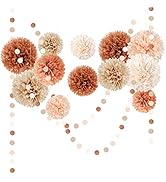 AOBKIAT Wedding Baby Shower Decorations Set,15PCS Brown Peach Tissue Paper Pom Poms,Circle Dots C...