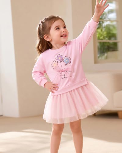 Image of Girls Cotton Long Sleeve Casual Cartoon Appliques Striped Jersey Dresses
