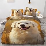 NKDYVB Pyrenäenberghund BettwäSche 220x240 3teilig Weich Microfaser Bettwaren ReißVerschluss Bettwäsche-Set für Kinder Teenager Süßer Hund Bettbezug Mit 2 Kissenbezug Gux-4211
