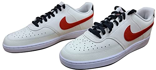 Nike Men's Court Vision Low Sneaker, White Cream Black Red, 10.53