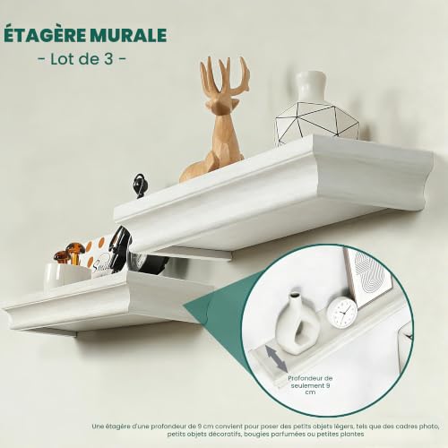 JUJOYBD Lot de 3 étagères murales étroites flottantes en bois MDF Blanc 30 – vue 5