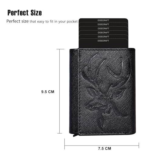Image of Men's Genuine Leather RFID Wallet | Premium Slim Red Wallet for Men with Deer 3D Print | 8 Card Slots Secure and Durable | Casual Stylish | Formal & Gifting Use, Silver (Safiano /Black)