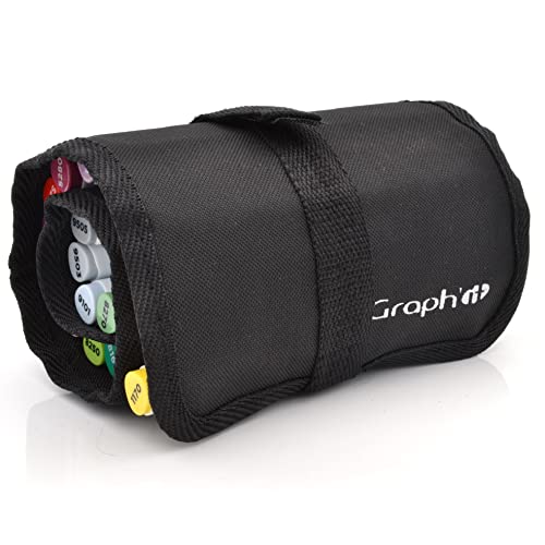 GRAPH’IT Trousse vide Roll&Go en tissu noir pour 24 marqueurs ou feutres de diamètre d’environ 1,5-2cm, maintenus par ruban élastique tissé, fermeture...