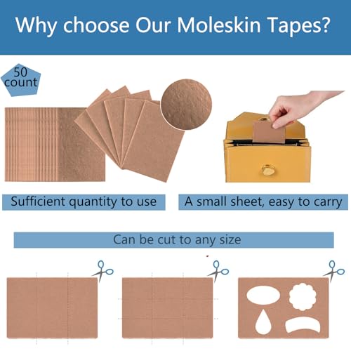 Image of Moleskin for Blisters 50 Sheets, Mole Skin for Feet & Shoes, Adhesive Moleskin Padding, Blister Prevention, Mole Skin Tape for Boots Hiking Reduce Friction Pain Khaki
